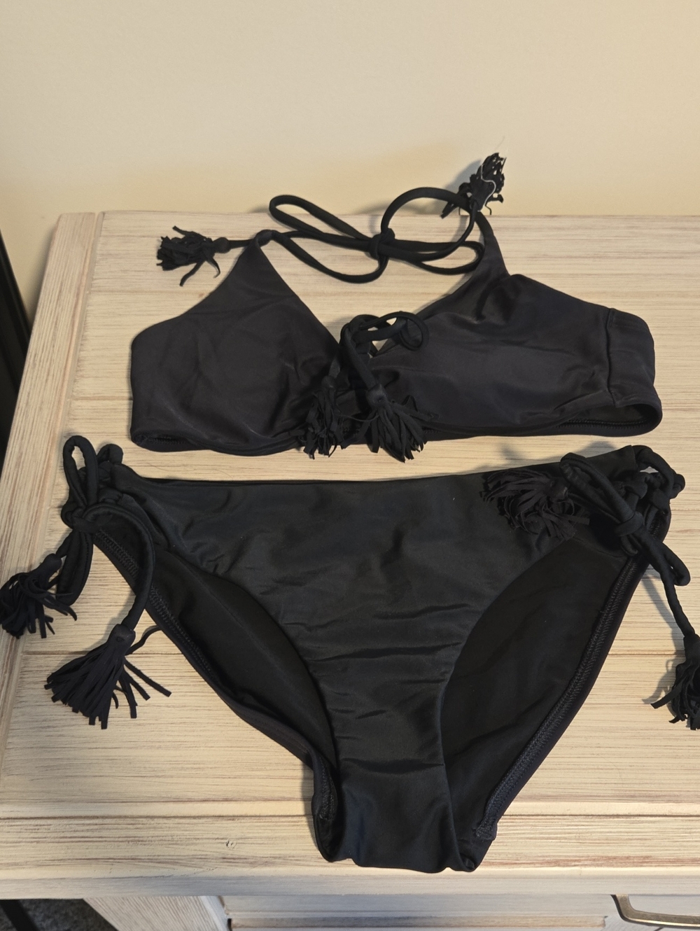 LOFT Black Tassel Tie Bikini